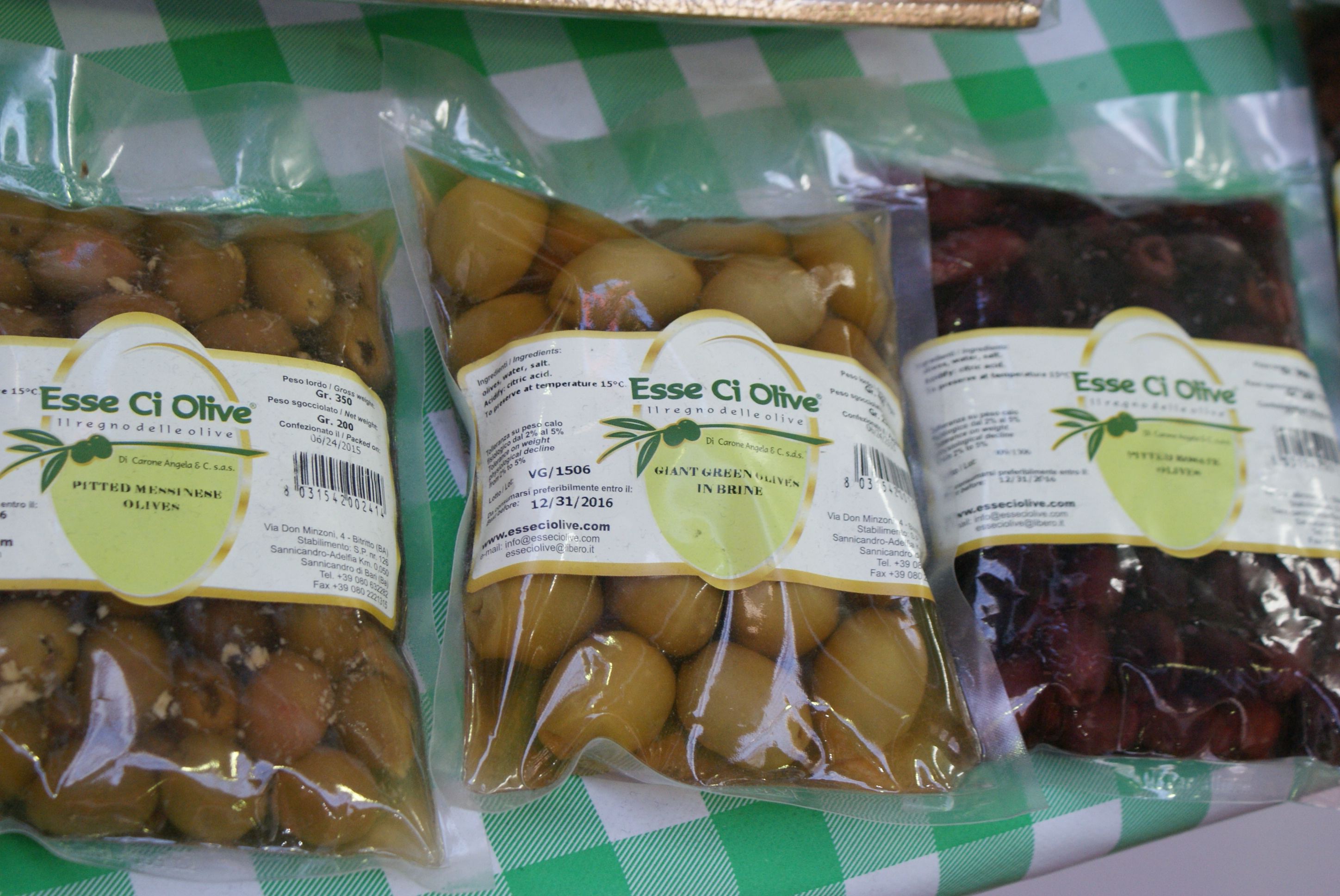 green and kalamata olives in bags