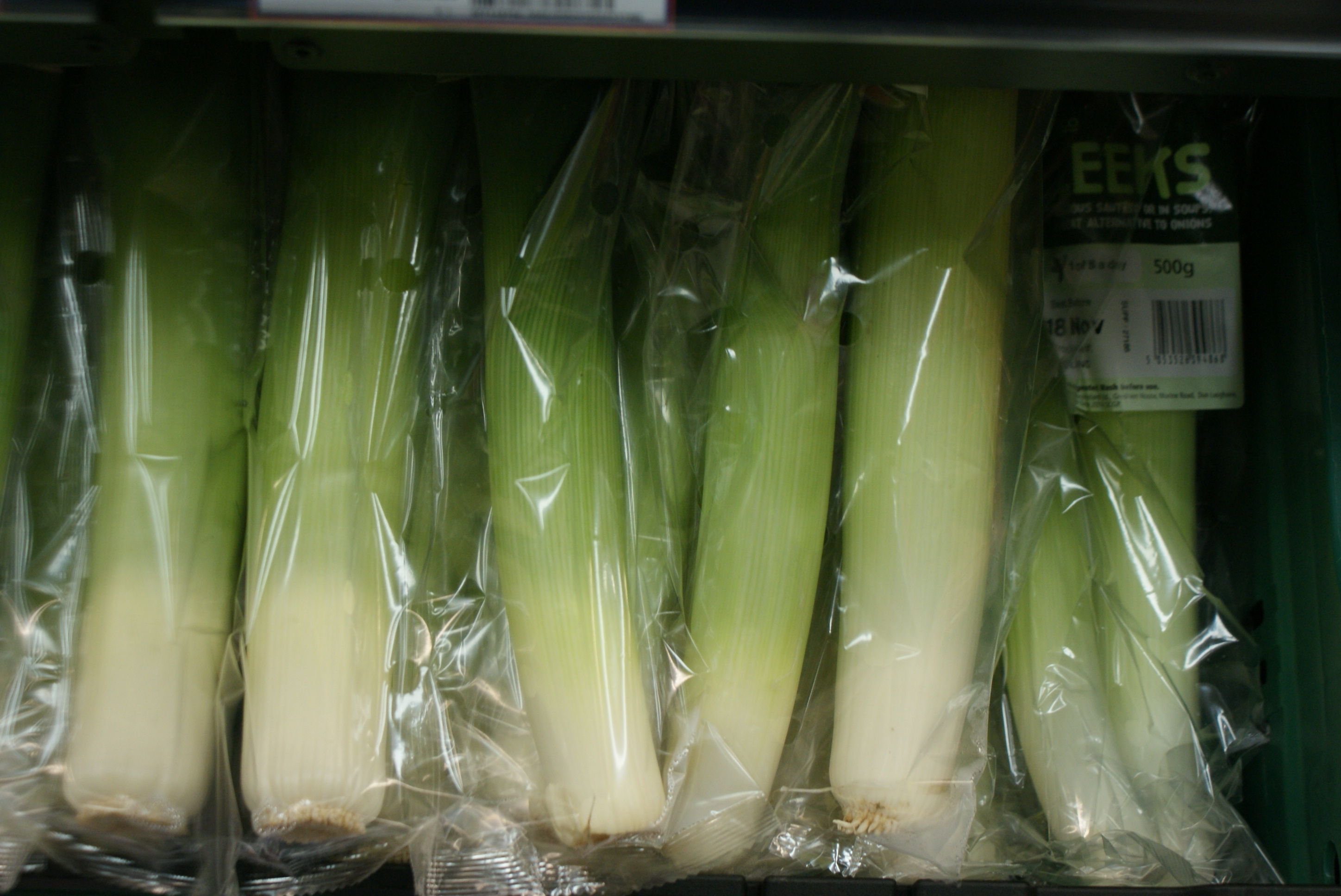 packaged bags of leeks