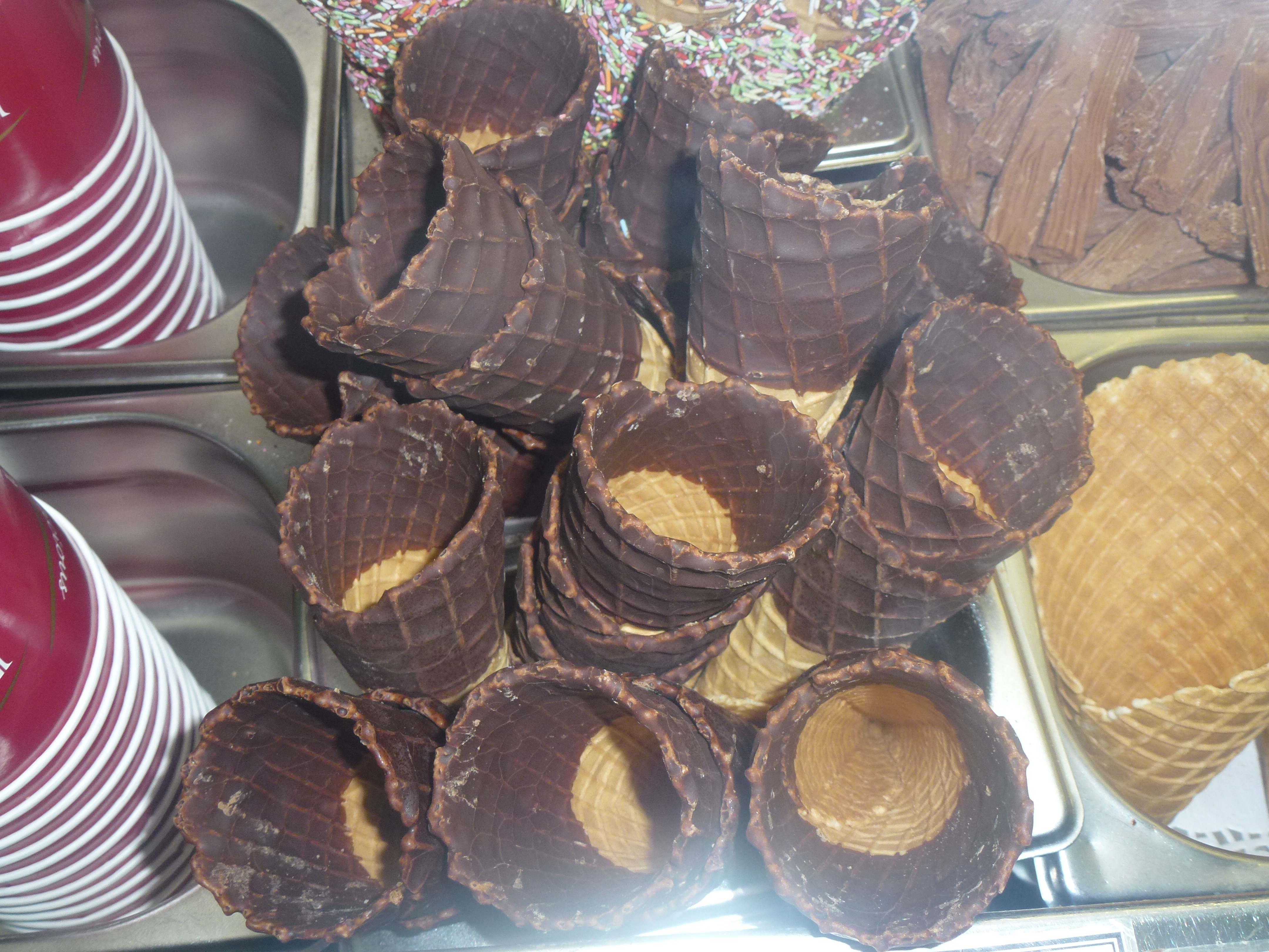 ice cream cones dipped with chocolate